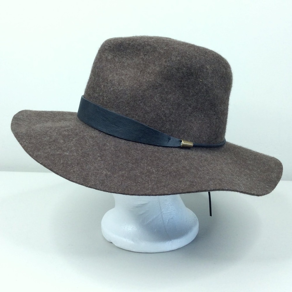 Michael Stars Felted Wool Wide Brim Fedora Hat Adjustable Brown